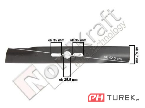 Nóż kosiarki 42,5 cm uniwersalny prosty podkładki