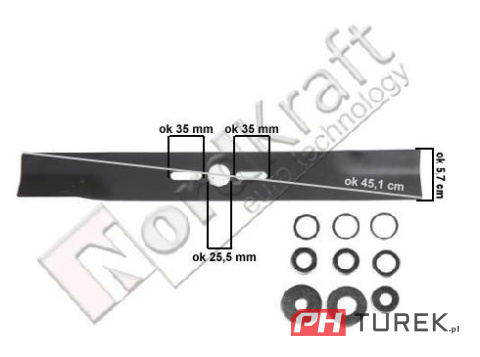 Nóż kosiarki 45 cm uniwersalny prosty + podkładki