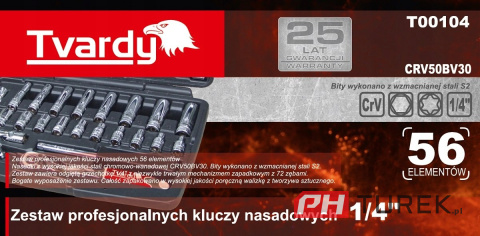 Zestaw kluczy nasadowych 1/4" 56 el. Marki tvardy