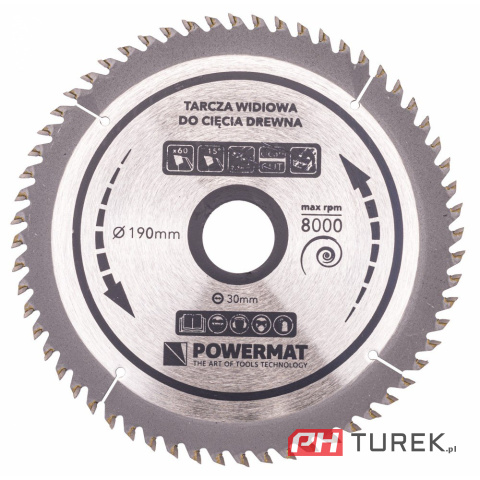Tarcza widiowa drewna piły piła 190 x 30 mm 60z