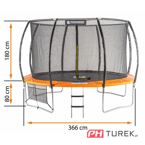 Trampolina ogrodowa 12ft 366cm siatka drabinka