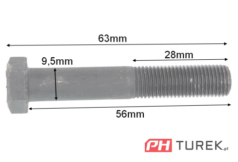 Śruba mocowania noża kosiarki 56mm 3/8"