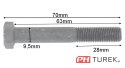 Śruba mocowania noża kosiarki 63mm 3/8" 62,5mm
