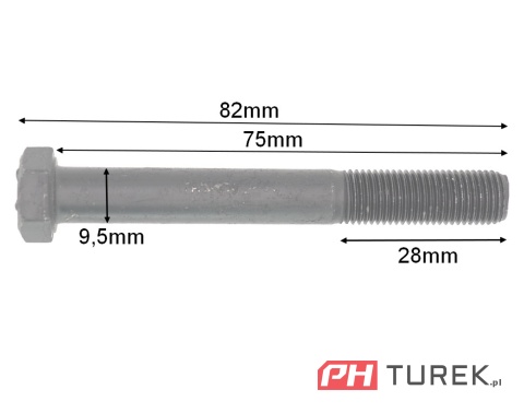 Śruba mocowania noża kosiarki 75mm 3/8"