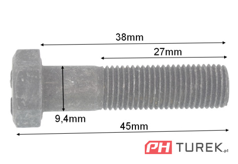 Śruba 38mm gw. lewy noża Castelgarden tc92 tc102 tc122