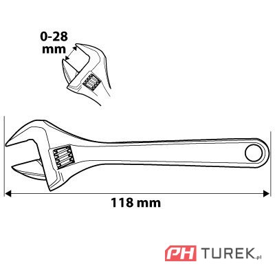 Klucz nastawny krótki 118mm zakres 0-28mm szwed