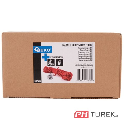 Magnes neodymowy 170kg - zestaw z liną 20m i rękawicami