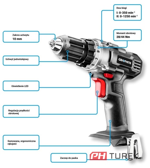 Wiertarko-wrkętarka akumulatorowa Graphite 18v 2ah