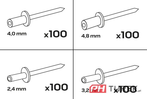 Nity zrywalne aluminiowe 400 sztuk 4 rodzaje neo