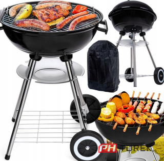 Grill węglowy okrągły z pokrywą i pokrowcem – ruszt średnica 41 cm