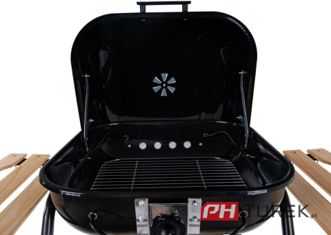 Grill węglowy z pokrywą i regulacją rusztu – ruszt 40x40 cm