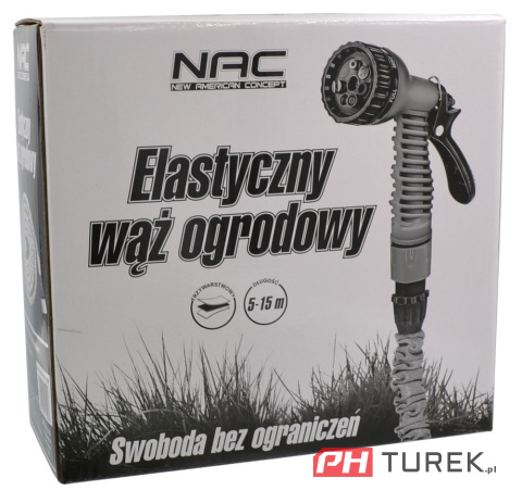 Wąż ogrodowy NAC elastyczny 15m zestaw pistolet do zraszania trzywarstwowy