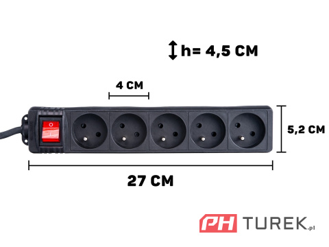 PRZEDŁUŻACZ ELEKTRYCZNY LISTWOWY - LISTWA ZASILAJĄCA CZARNA 5 GNIAZD 5M
