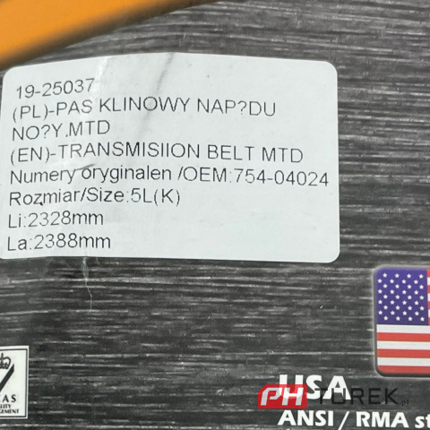 Pas napędu pasek klinowy noży traktora MTD AE 5135 AE 5150 K GLX 92 RA RHLK