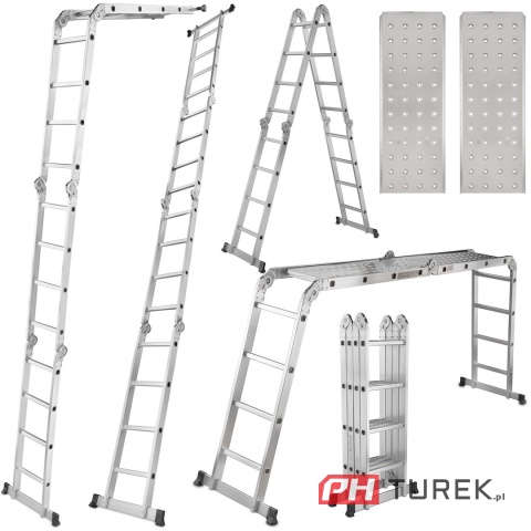Drabina przegubowa wielofunkcyjna 4,7m + podesty rusztowanie PN EN131 150kg