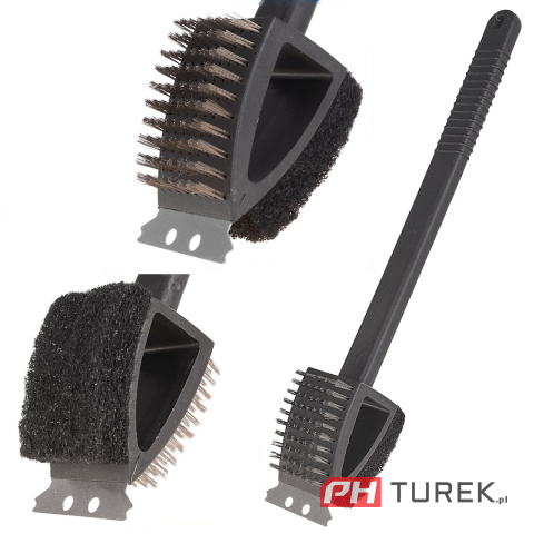 Szczotka druciana ze skrobakiem i gąbką 3w1 – do czyszczenia grilla