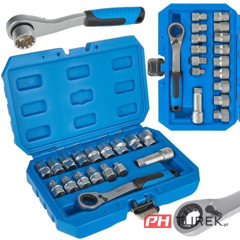 Zestaw nasadek przelotowych spline z grzechotką 10-24mm 17el. CrV