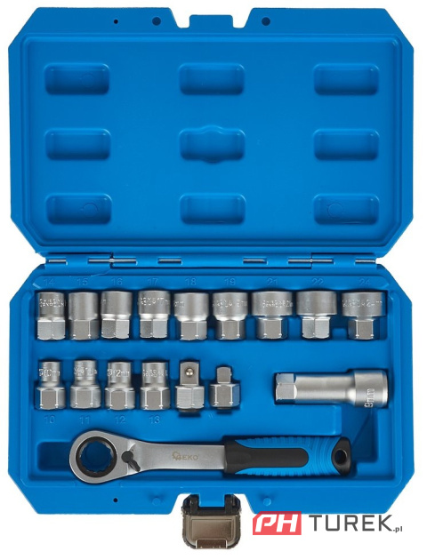 Zestaw nasadek przelotowych spline z grzechotką 10-24mm 17el. CrV