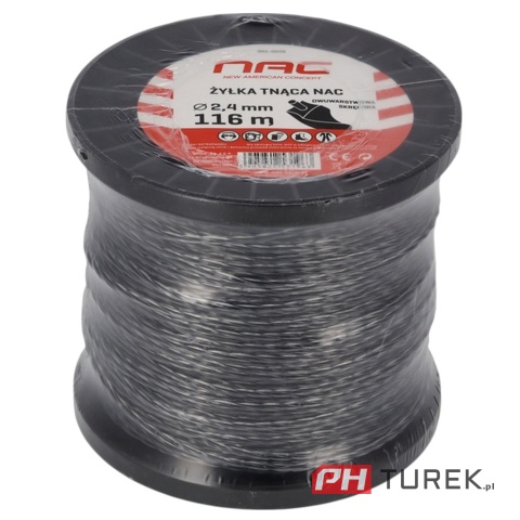 Żyłka tnąca NAC dwuwarstwowa do kosy podkaszarki, skręcona 2,4mm x 116m