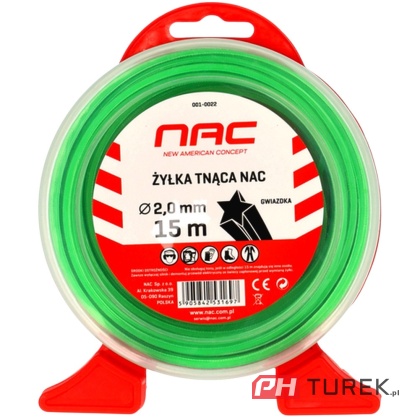 Żyłka tnąca NAC gwiazdka 2,0 mm x 15 m zielona do podkaszarki kosy kosiarki