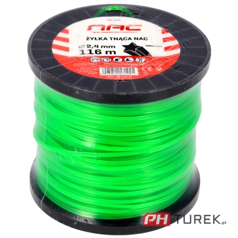Żyłka tnąca NAC gwiazdka 2,4mm x 116m zielona - szpula rolka do kosy