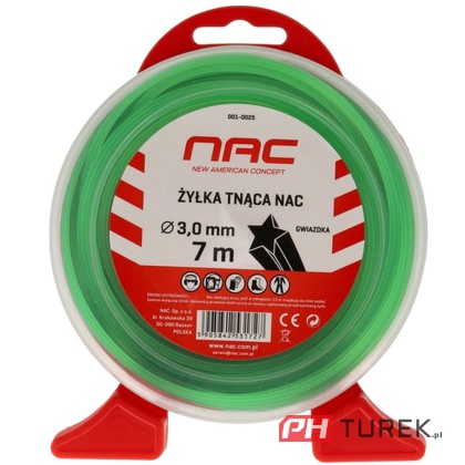 Żyłka tnąca NAC gwiazdka 3,0 mm x 7 m zielona do kosy podkaszarki kosiarki