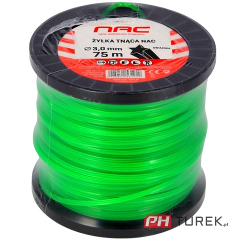 Żyłka tnąca NAC gwiazdka 3,0 mm x 75 m zielona - szpula rolka do kosy