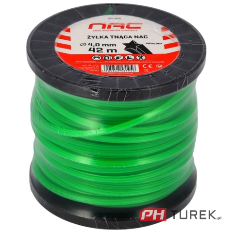 Żyłka tnąca NAC gwiazdka 4,0 mm x 42 m zielona - szpula rolka kosy kosiarki