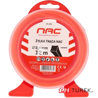 Żyłka tnąca NAC kwadrat 2,4 mm x 12 m pomarańczowa kosy podkaszarki