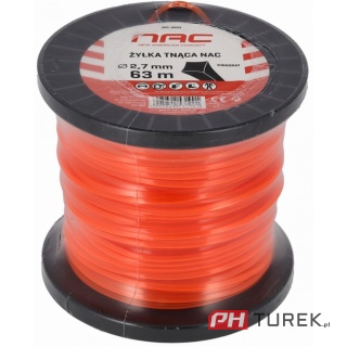 Żyłka tnąca NAC kwadrat 2,7 mm x 63 m pomarańczowa - szpula rolka kosy