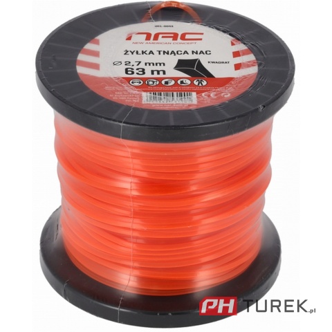 Żyłka tnąca NAC kwadrat 2,7 mm x 63 m pomarańczowa - szpula rolka kosy