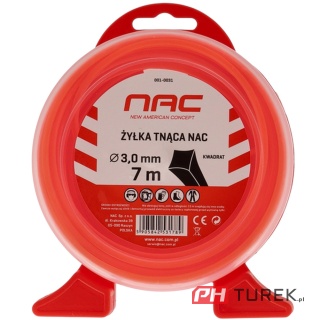 Żyłka tnąca NAC kwadrat 3,0 mm x 7 m pomarańczowa do kosy podkaszarki
