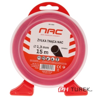 Żyłka tnąca NAC okrągła 1,3 mm x 15 m czerwona do kosy podkaszarki kosiarki