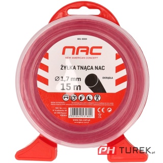 Żyłka tnąca NAC okrągła 1,7 mm x 15 m czerwona do kosy podkaszarki kosiarki
