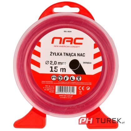 Żyłka tnąca NAC okrągła 2,0 mm x 15 m czerwona do kosy podkaszarki kosiarki
