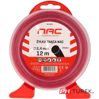 Żyłka tnąca NAC okrągła 2,4 mm x 12 m czerwona do kosy podkaszarki kosiarki
