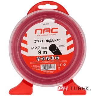 Żyłka tnąca NAC okrągła 2,7 mm x 9 m czerwona do kosy podkaszarki kosiarki