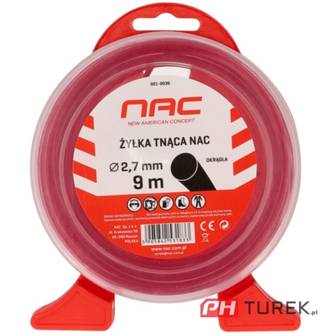 Żyłka tnąca NAC okrągła 2,7 mm x 9 m czerwona do kosy podkaszarki kosiarki