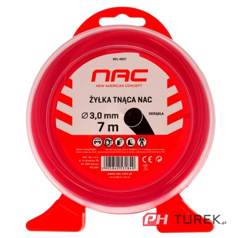 Żyłka tnąca NAC okrągła 3,0 mm x 7 m czerwona do kosy podkaszarki kosiarki