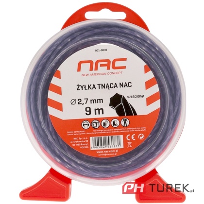 Żyłka tnąca NAC sześciokątna 2,7 mm x 9 m fiolet kosy podkaszarki kosiarki