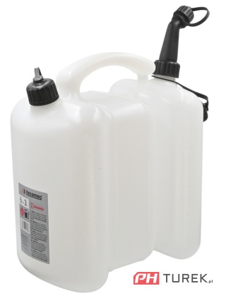 Kanister na paliwo benzynę dwukomorowy biały - przeźroczysty 6+3L z lejkiem