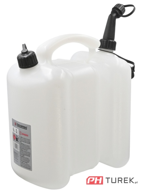 Kanister na paliwo benzynę dwukomorowy biały - przeźroczysty 6+3L z lejkiem
