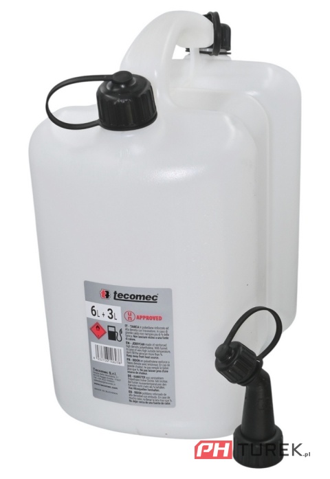 Kanister na paliwo benzynę dwukomorowy biały - przeźroczysty 6+3L z lejkiem