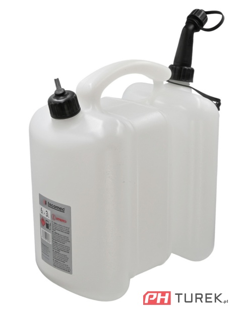 Kanister na paliwo benzynę dwukomorowy biały - przeźroczysty 6+3L z lejkiem