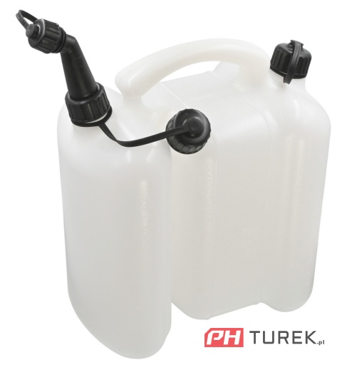 Kanister na paliwo benzynę dwukomorowy biały - przeźroczysty 6+3L z lejkiem
