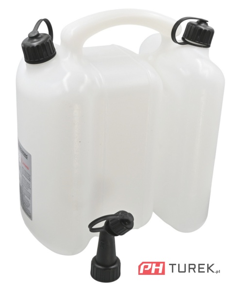 Kanister na paliwo benzynę dwukomorowy biały - przeźroczysty 6+3L z lejkiem