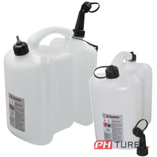 Kanister na paliwo benzynę dwukomorowy biały - przeźroczysty 6+3L z lejkiem