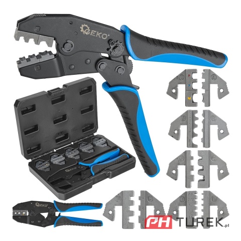 Zaciskarka do końcówek konektorowych kabli + kpl. 5 matryc GEKO