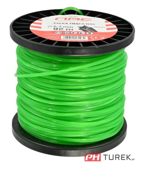 Żyłka tnąca NAC gwiazdka 2.7 mm x 92 m do kosy podkaszarki zielona szpula