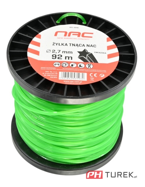 Żyłka tnąca NAC gwiazdka 2.7 mm x 92 m do kosy podkaszarki zielona szpula